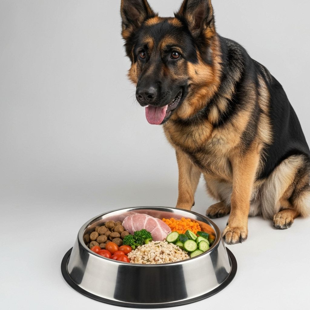 Adult German Shepherd with balanced nutritious meal