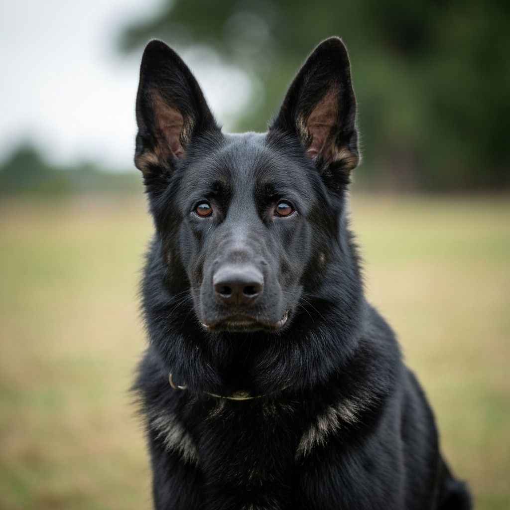 German Shepherd showing alert body language with erect ears and focused expression