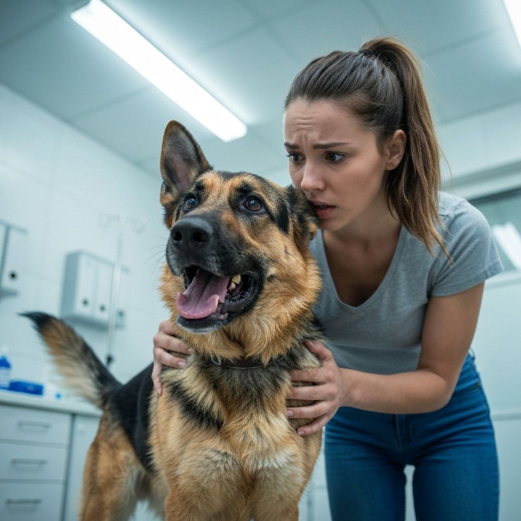 German Shepherd showing signs of bloat emergency requiring immediate veterinary care