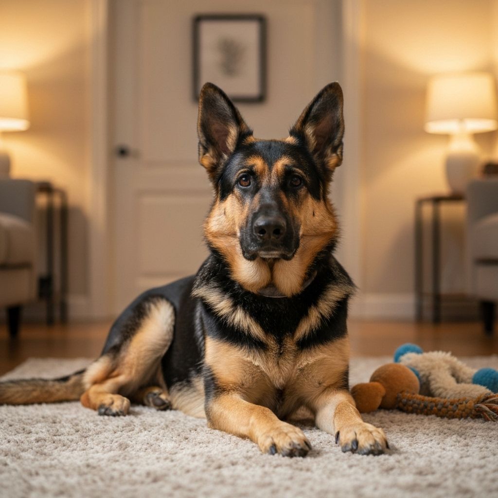 Confident German Shepherd comfortable being alone