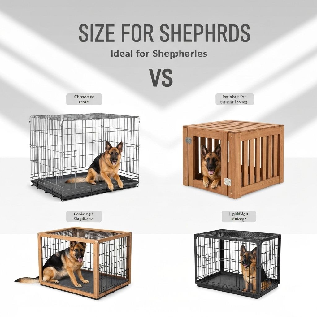 Different crate sizes and types for German Shepherds