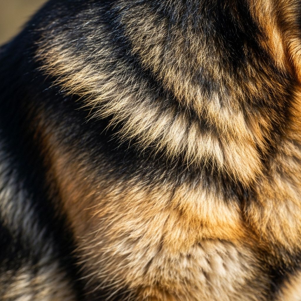 Close-up of German Shepherd double coat showing undercoat and guard hairs