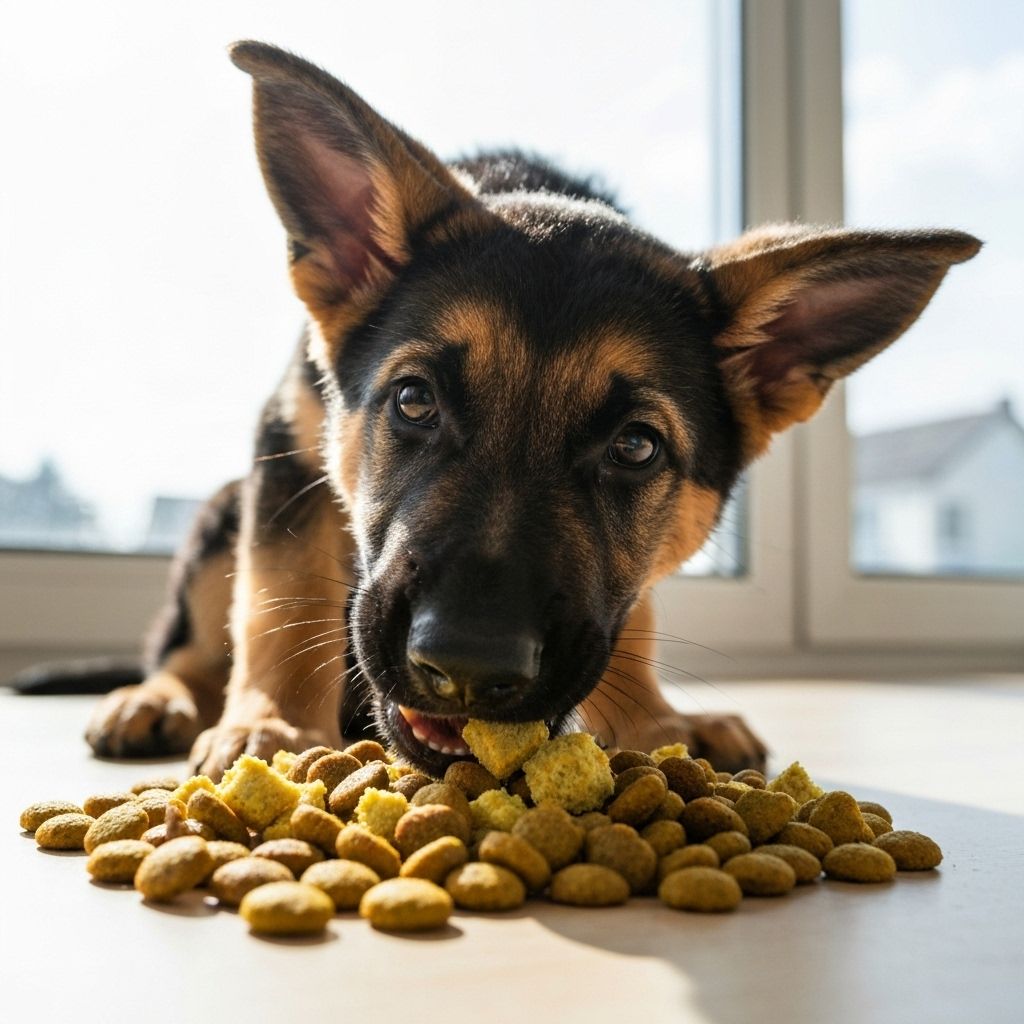 German Shepherd puppy eating high-quality nutritious puppy food