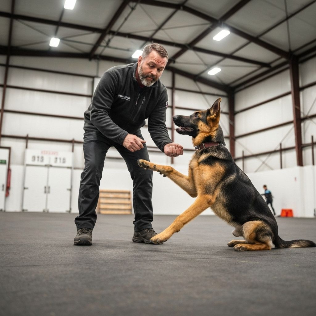 Professional conducting temperament test on German Shepherd puppy