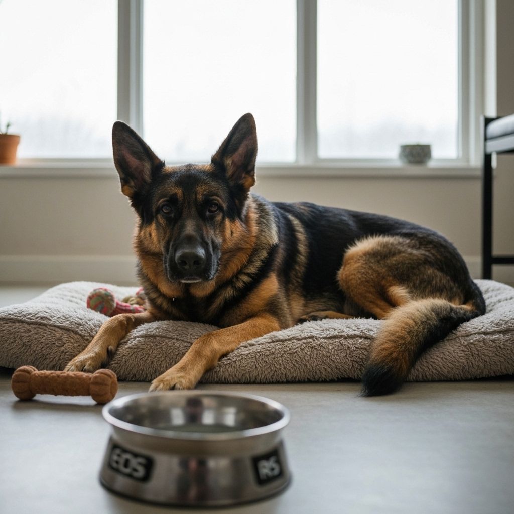 German Shepherd resting and recovering after exercise session