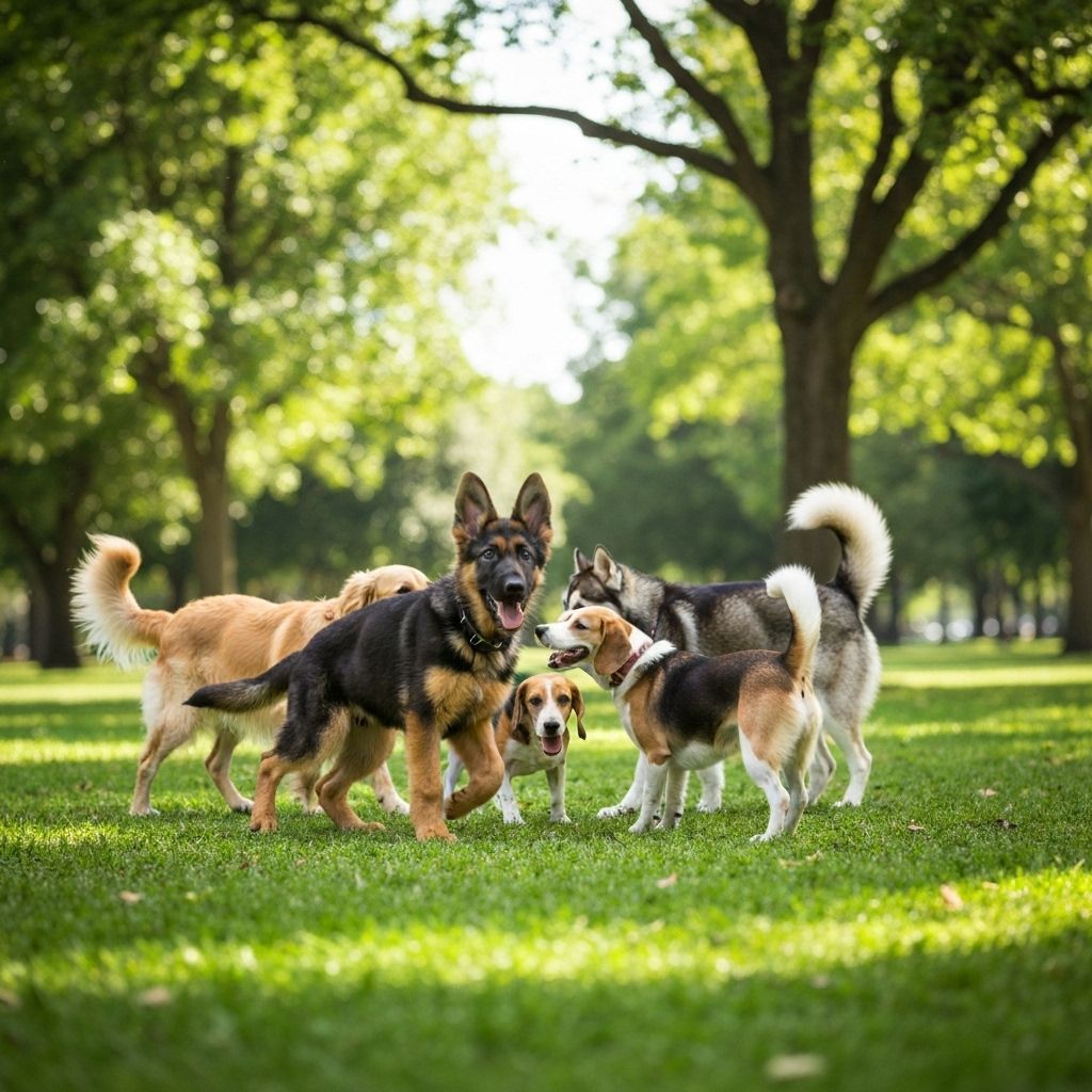 German Shepherd socializing with other dogs in a park