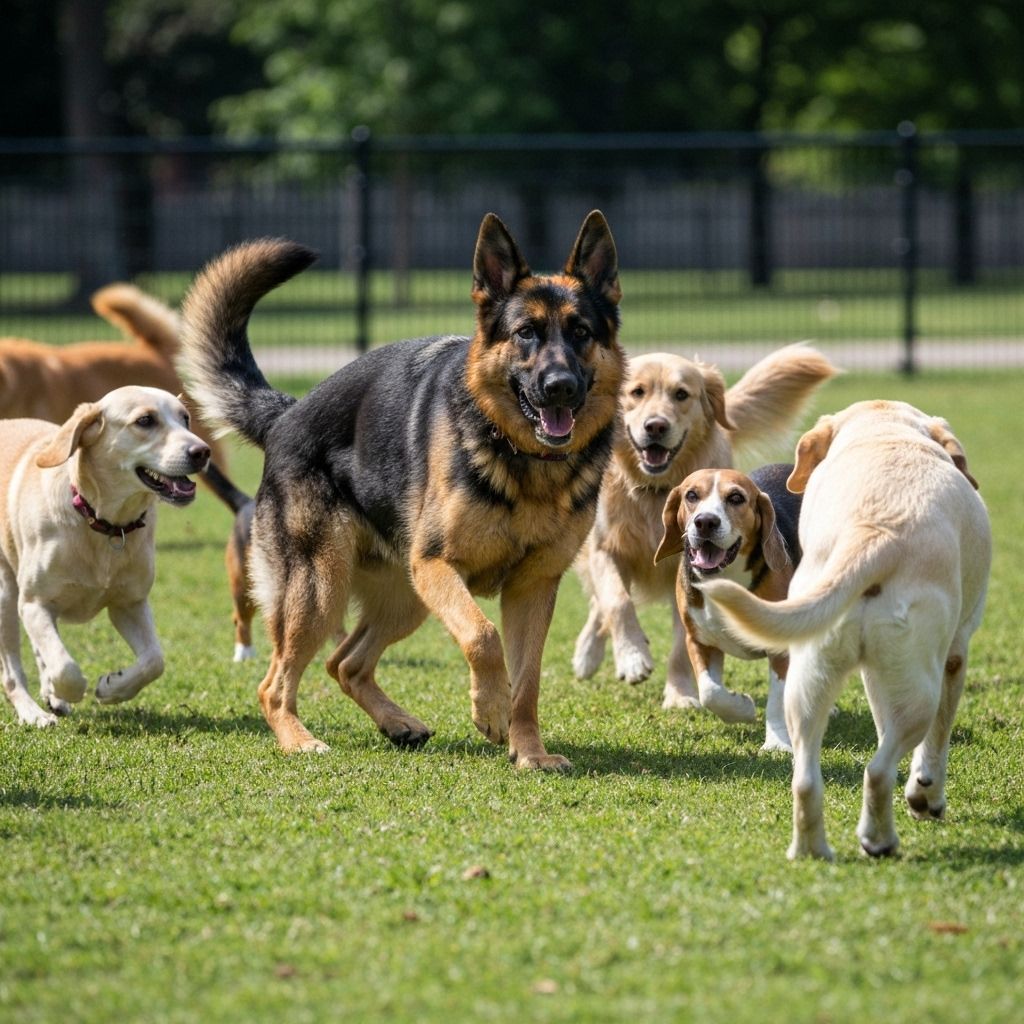 German Shepherd playing with other dogs
