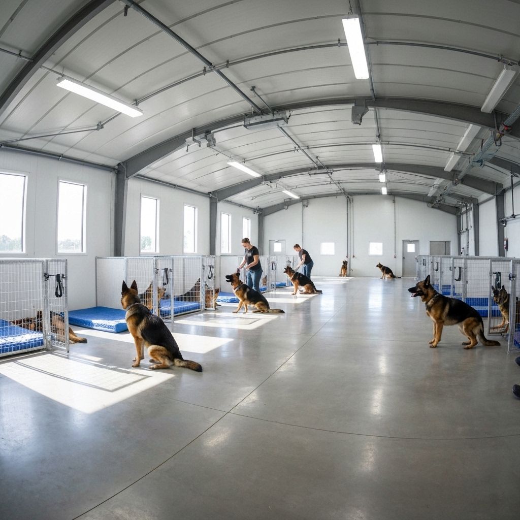 Professional German Shepherd breeding facility with clean, spacious environment